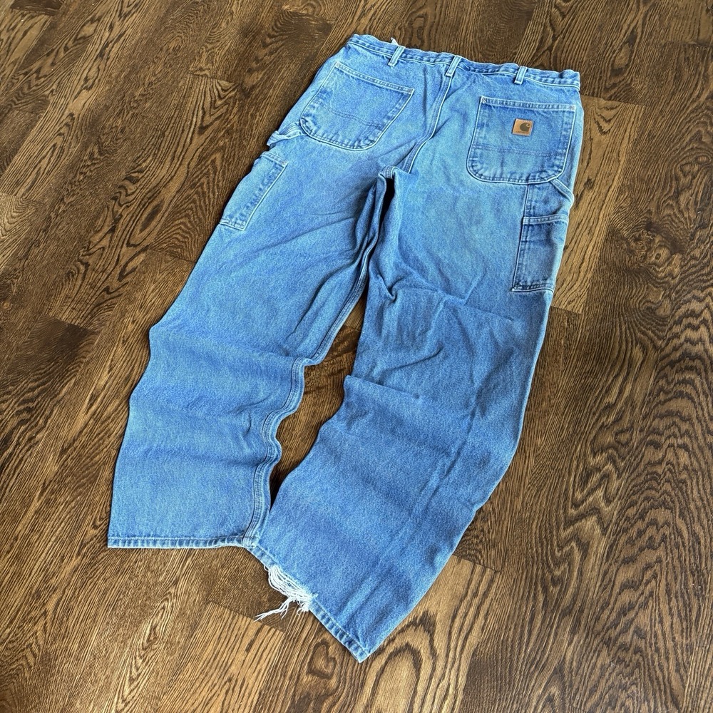 Carhartt Carpenter Original Fit Jeans Men 38x32 Faded Grunge Blue Denim B237 DST